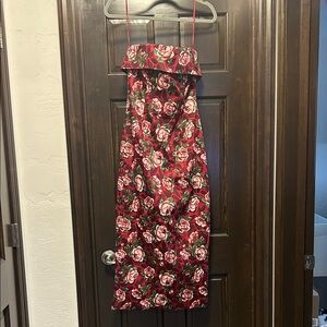 Elegant Floral Strapless Dress - Red and Pink